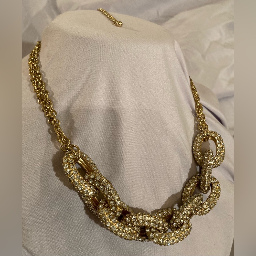 Rhinestone Covered Gold Chain Necklace